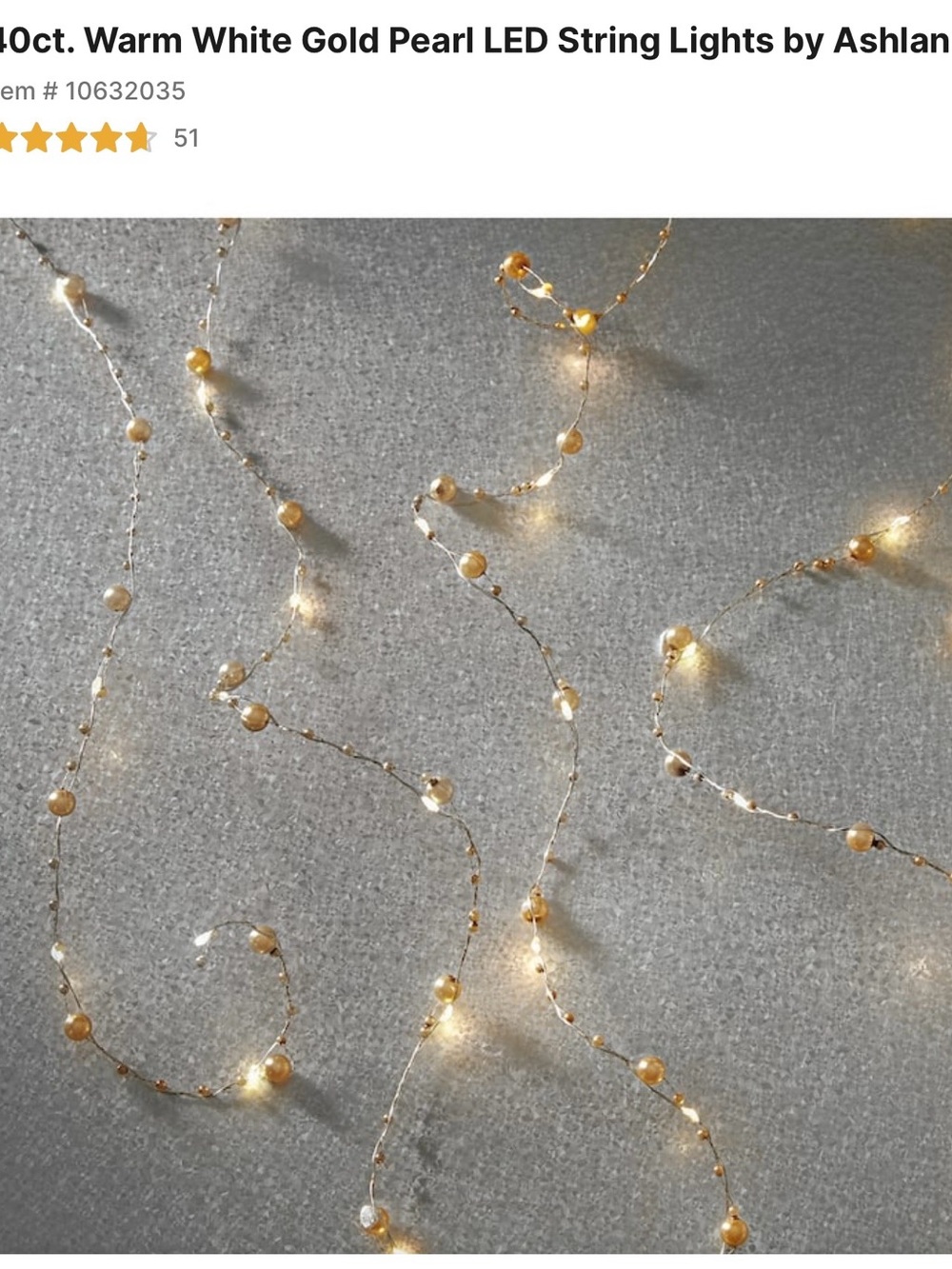 Ashland Warm White Gold Pearl LED String Lights